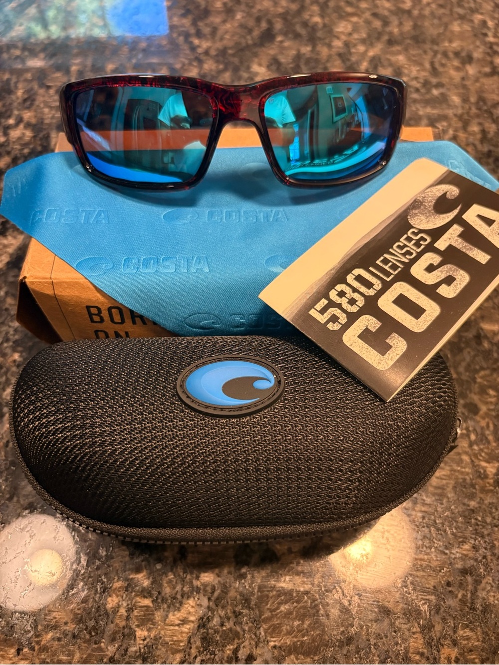Costa Men’s Tortoise Frame Sunglasses with Blue Mirror Lenses